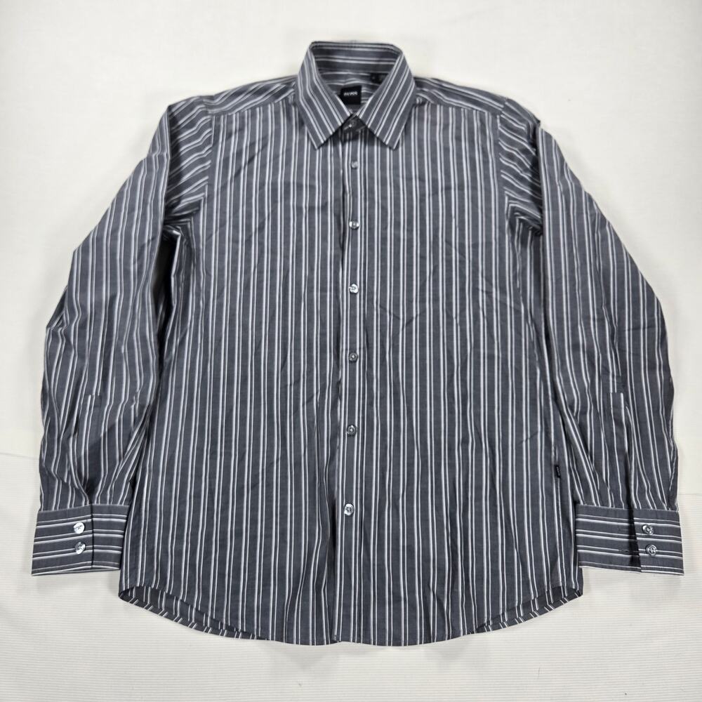 Boss Hugo Boss Striped Long Sleeve Gray Button Up Shirt Men's Size Medium